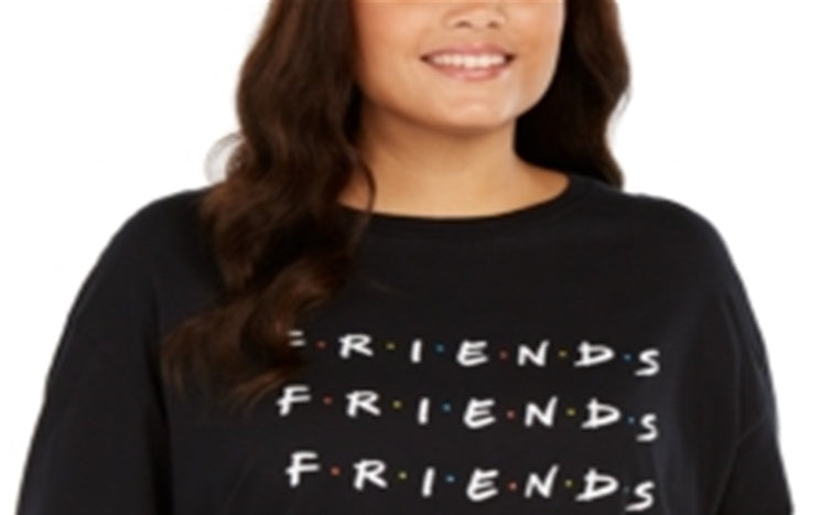Modern Lux Women's Trendy Plus Cotton Friends Graphic T-Shirt Black Size 3X