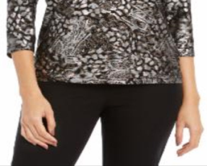 JM Collection Women's Gel Dot Jacquard Top Black Size XX-Large