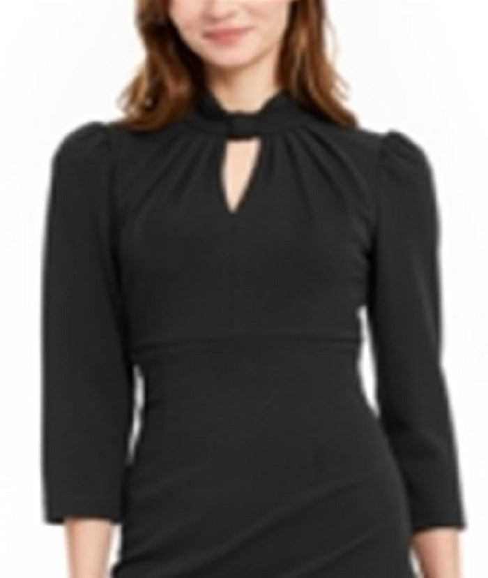 Calvin Klein Women's Zippered 3/4 Sleeve Keyhole Above the Knee Sheath Cocktail Dress Black Size 2