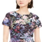 Adrianna Papell Women's Zippered Floral Short Sleeve Jewel Neck Above the Knee Sheath Party Dress Black Size 12