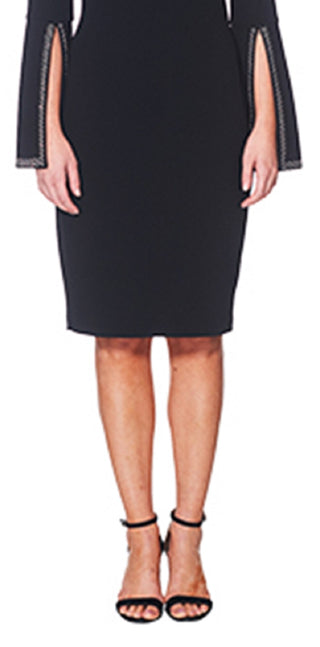 Calvin Klein Women's Embellished Long Sleeve Scoop Neck Knee Length Sheath Cocktail Dress Black Size 6