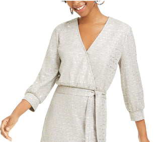 City Studios Junior's Surplice A Line Dress Gray Size 0