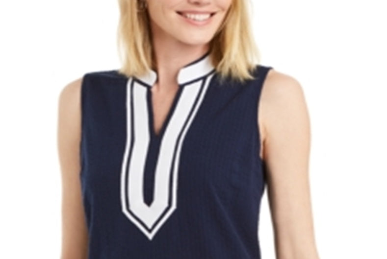 Charter Club Women's Seersucker Woven Tunic Top Blue Size X-Large