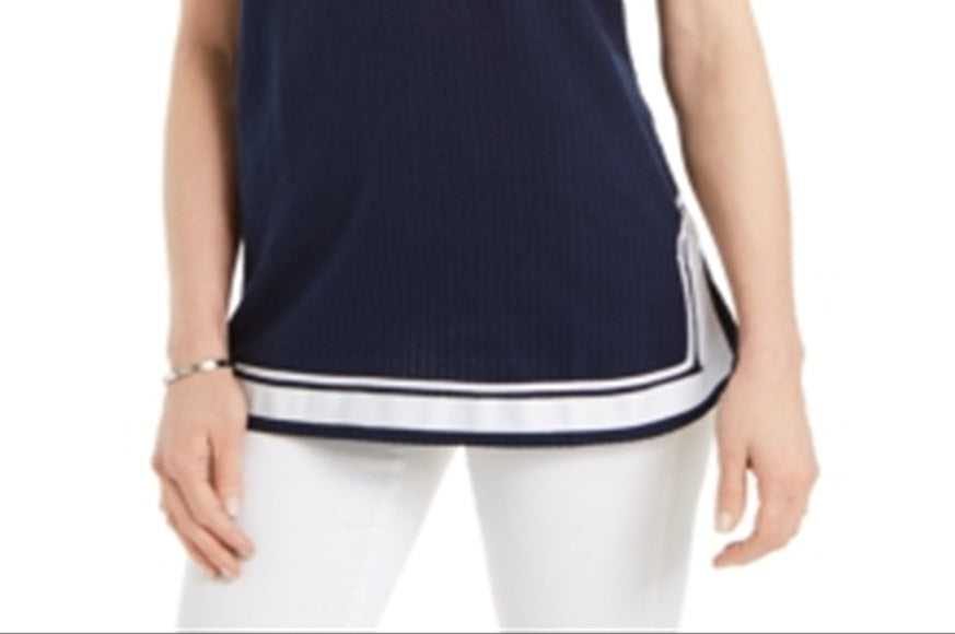 Charter Club Women's Seersucker Woven Tunic Top Blue Size X-Large