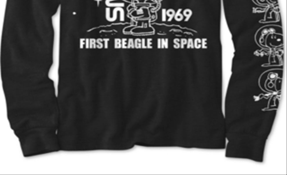 Peanuts Big Boy's Snoopy in Space T-Shirt Black Size Small