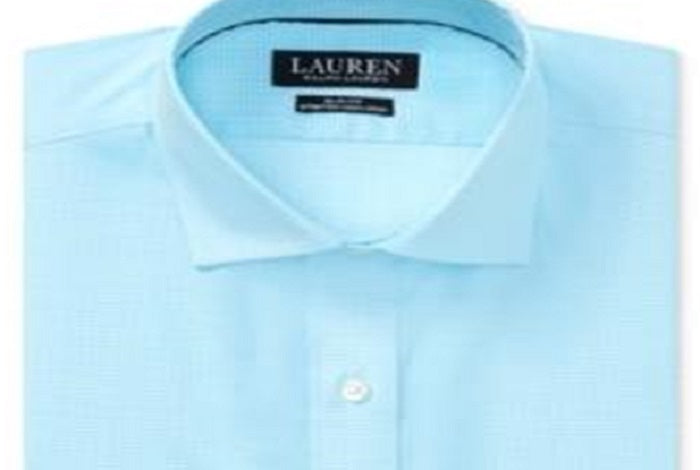 Ralph Lauren Men's Slim Fit No Iron Cotton Dress Shirt Blue Size 17.5X34X35