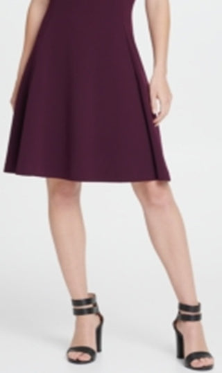 DKNY Women's Short Sleeve Jewel Neck Above the Knee Fit Flare Wear to Work Dress Purple Size 4