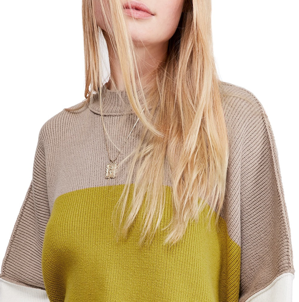 Free People Women's Color Block Long Sleeve Mock Sweater Green Size Large