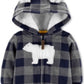 Carter's Boy's Plaid Buffalo Check Polar Bear Ears Hooded Fleece Playsuit Gray Size 3MOS