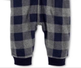 Carter's Boy's Plaid Buffalo Check Polar Bear Ears Hooded Fleece Playsuit Gray Size 3MOS