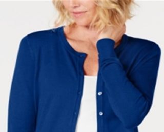 Charter Club Women's Long Sleeve Button Front Cardigan Blue Size Large