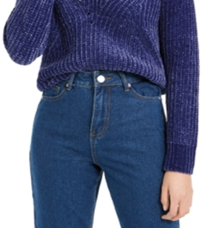 Bar III Women's Eyelet V Neck Crop Sweater Purple Size X-Small