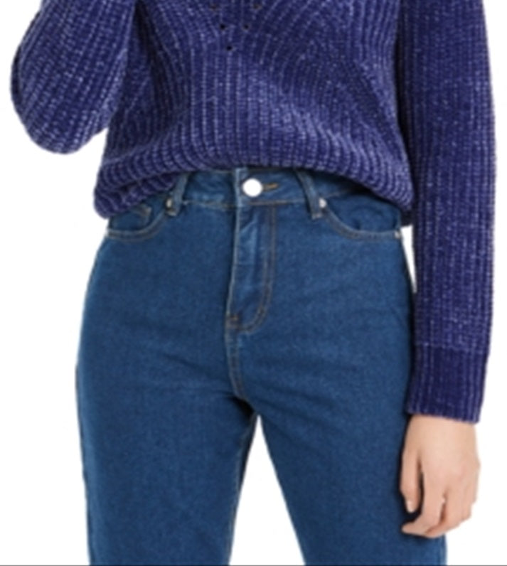 Bar III Women's Eyelet V Neck Crop Sweater Purple Size X-Large