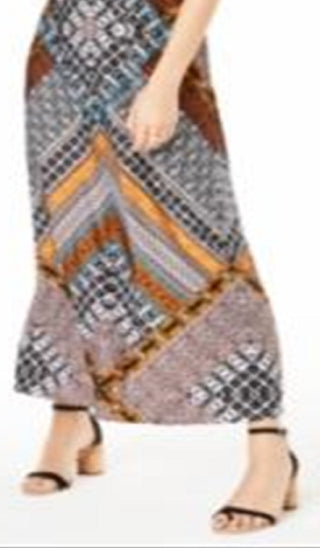 INC International Concepts Women's Printed Ring Back Maxi Dress Multi Size Petite Medium