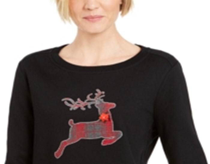 Karen Scott Women's Printed Long Sleeve Crew Neck T-Shirt Top Black Size X-Small