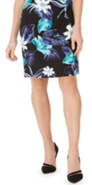 Connected Apparel Women's Floral Print Popover Sheath Dress Blue Size 10