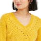 Bar III Women's Eyelet V Neck Crop Sweater Yellow Size Large