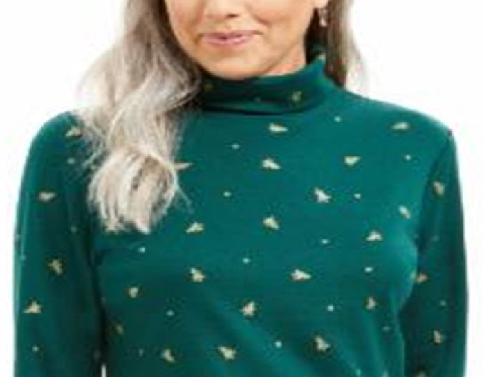Karen Scott Women's Printed Turtleneck Top Green Size Small