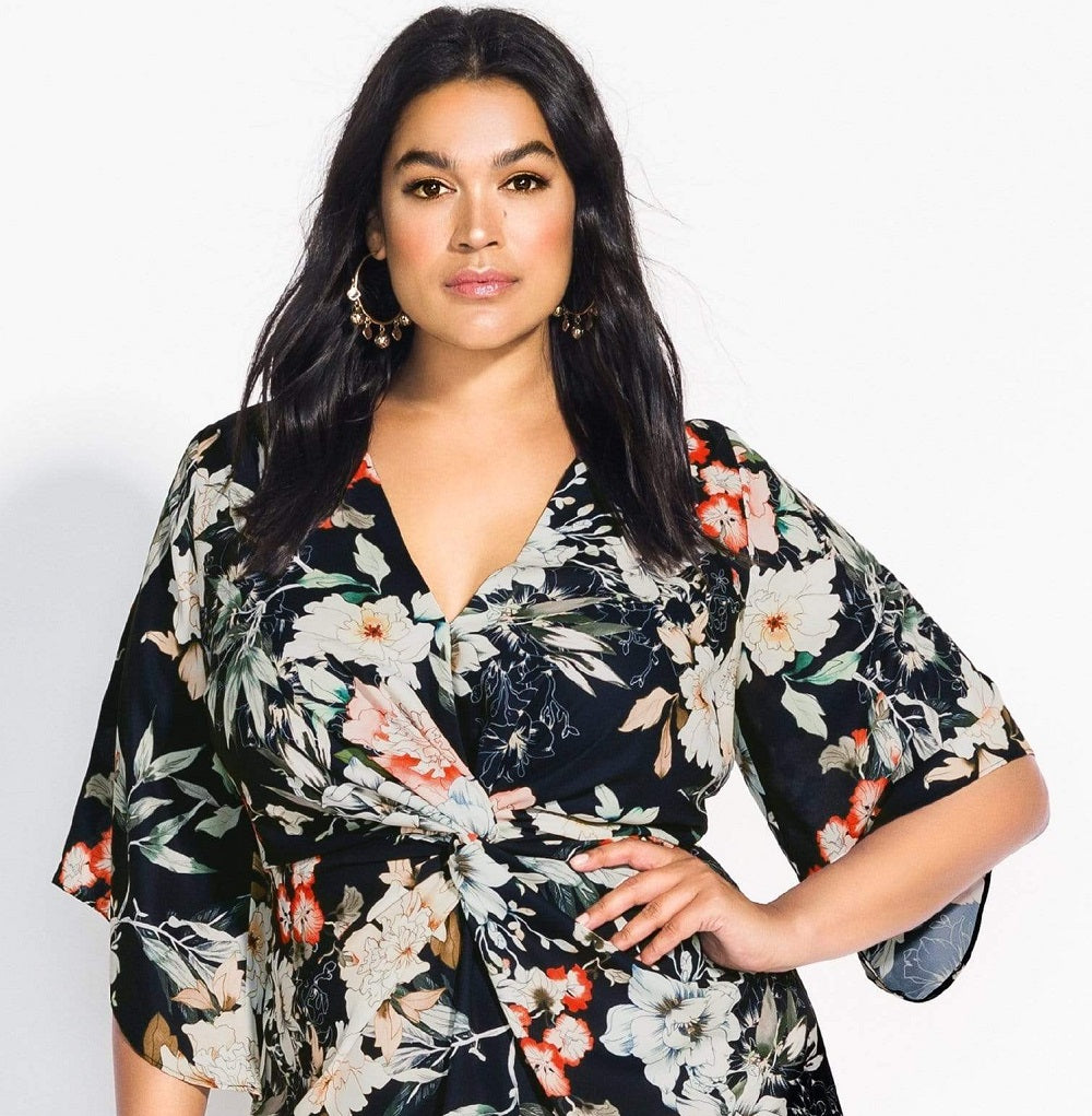 City Chic Women's Trendy Twisted Bell Sleeve Dress Black Size 20W