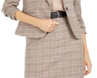 Bar III Women's One Button Plaid Blazer Brown Size 2