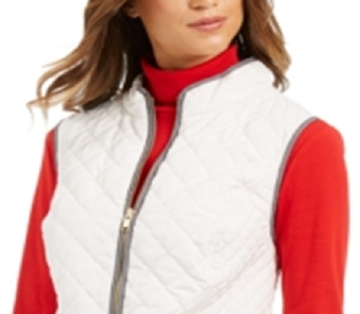 Charter Club Women's Zip Front Quilted Cotton Vest White Size Petite X-Small