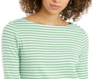 Charter Club Women's Supima Cotton Striped Top Green Size XX-Large