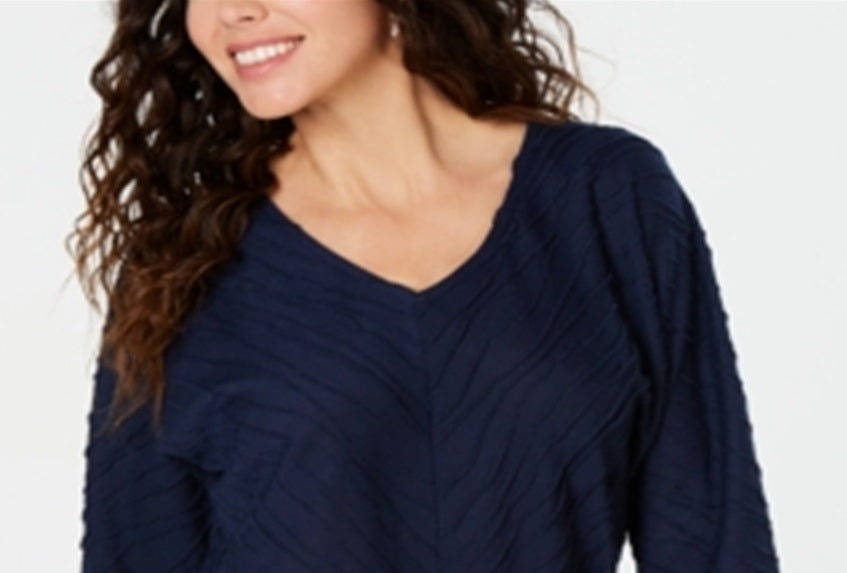 JM Collection Women's Textured Dolman Sleeve Top Blue Size Medium
