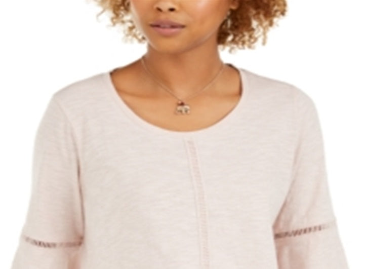 Style & Co Women's Crochet Trim Bell Sleeve Top Brown Size Small