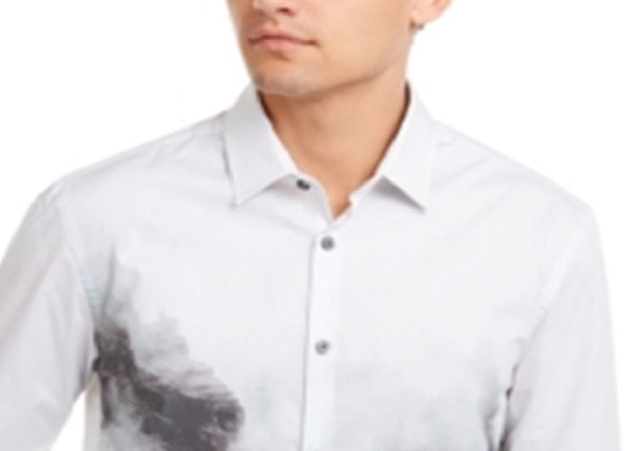 Alfani Men's Button Front Long Sleeve Casual Shirt Gray Size Small