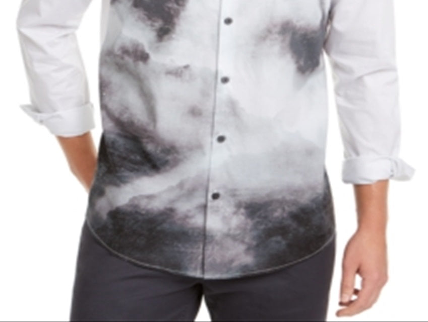 Alfani Men's Button Front Long Sleeve Casual Shirt Gray Size Small