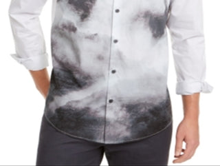 Alfani Men's Button Front Long Sleeve Casual Shirt Gray Size Small