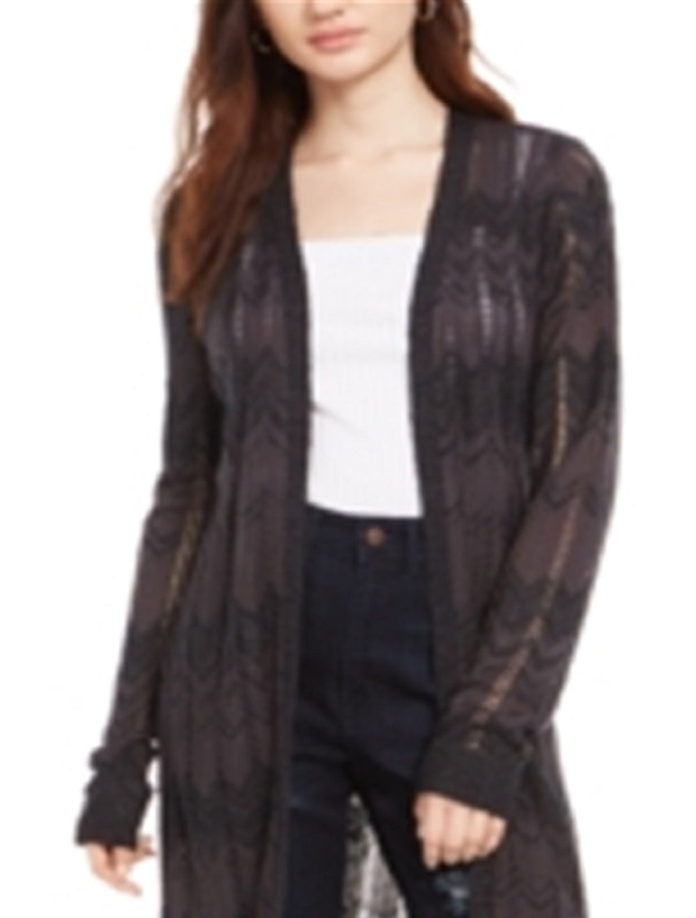 Freshman Junior's Pointelle Duster Cardigan Black Size M