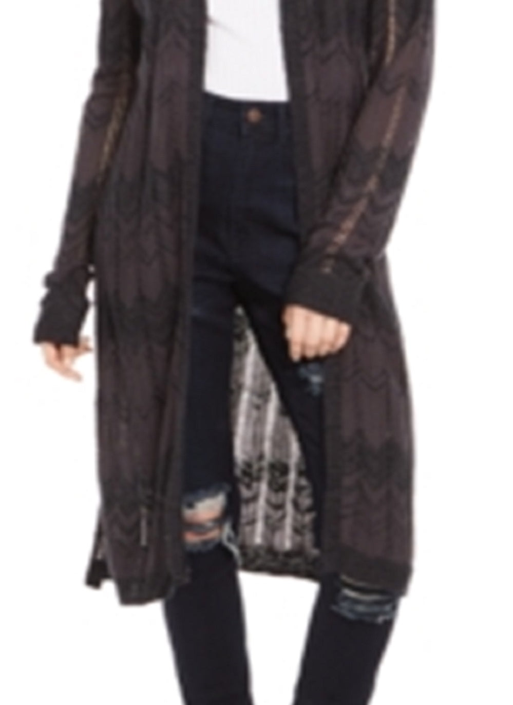 Freshman Junior's Pointelle Duster Cardigan Black Size M