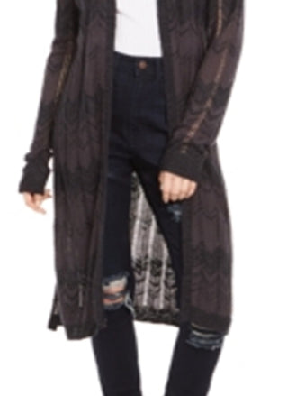 Freshman Junior's Pointelle Duster Cardigan Black Size M
