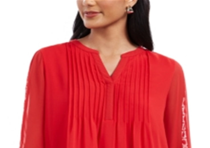 Charter Club Women's Solid Knit Pintuck Top Red Size XS
