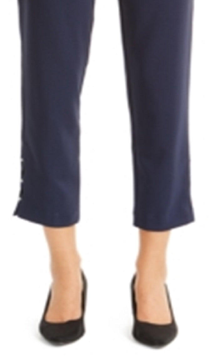 JM Collection Women's Embellished Hem Ankle Pants Blue Size Small