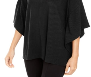 Alfani Women's Ribbed Boat Neck Poncho Black Size X-Large