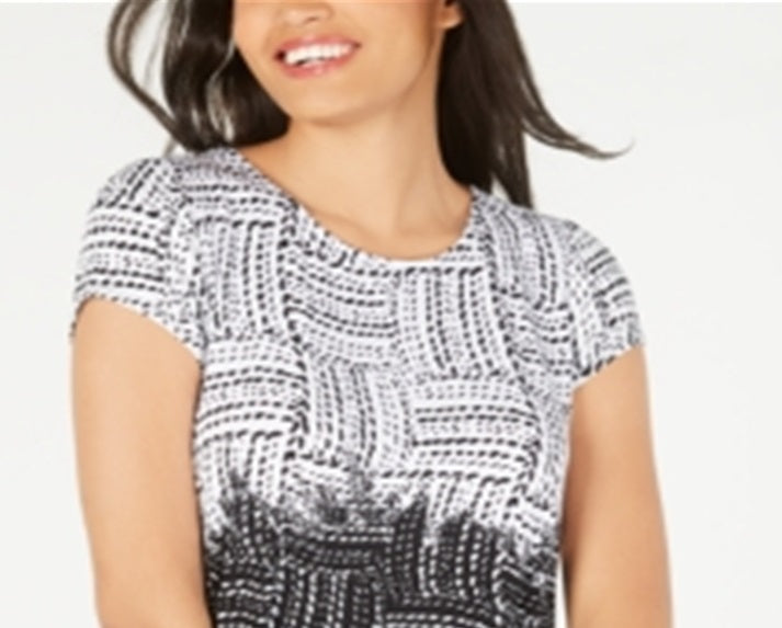 Alfani Women's Cross Weave Printed T-Shirt Black Size X-Large