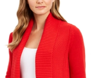 Charter Club Women's Shawl Collar Open Front Cardigan Red Size X-Large