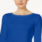 Charter Club Women's Pima Cotton Boat Neck Button Shoulder Top Blue Size 2XL