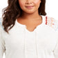Style & Co Women's Plus Embroidered Cotton Tie Neck Top Fresh White Size 0X