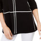 Alfani Women's Grid pattern Long Sleeve Crew Neck Sweater Black Size Small