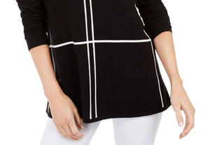 Alfani Women's Grid pattern Long Sleeve Crew Neck Sweater Black Size Small