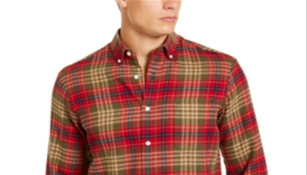 Club Room Men's Plaid Classic Fit Button Down Flannel Casual Shirt Green Size Small