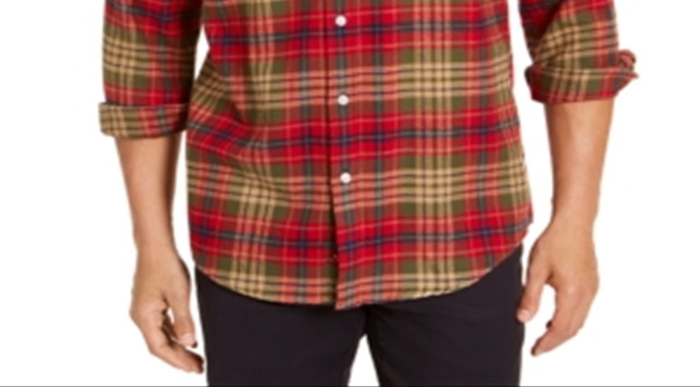Club Room Men's Plaid Classic Fit Button Down Flannel Casual Shirt Green Size Small