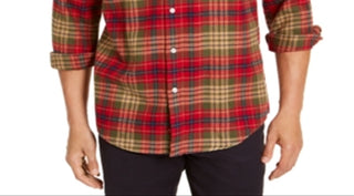 Club Room Men's Plaid Classic Fit Button Down Flannel Casual Shirt Green Size Small