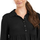 Style & Co Women's Roll Sleeve Oversized Shirt Black Size XL