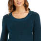 Style & Co Women's Textu Knitted Printed Long Sleeve Scoop Neck T-Shirt Sweater Green Size Petite S