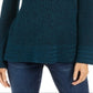 Style & Co Women's Textu Knitted Printed Long Sleeve Scoop Neck T-Shirt Sweater Green Size Petite S