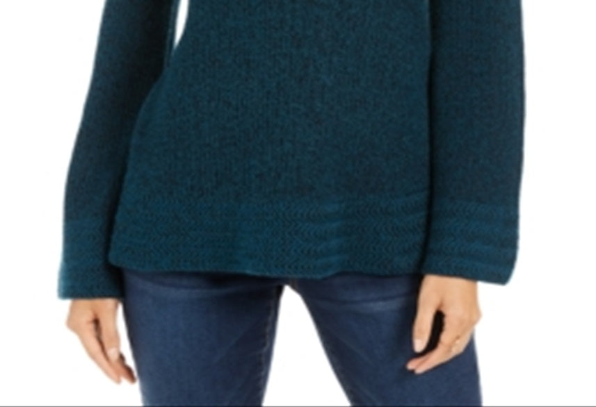 Style & Co Women's Textu Knitted Printed Long Sleeve Scoop Neck T-Shirt Sweater Green Size Petite S